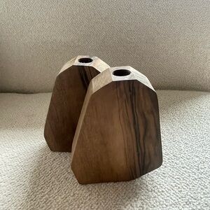 Set of wooden candle holders